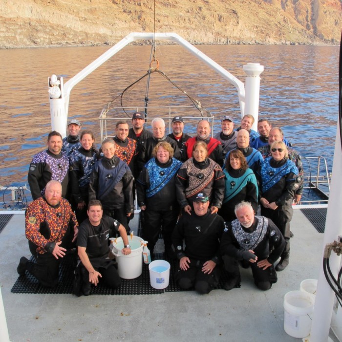 group photo of the Nautilus Belle Amie great white shark trip