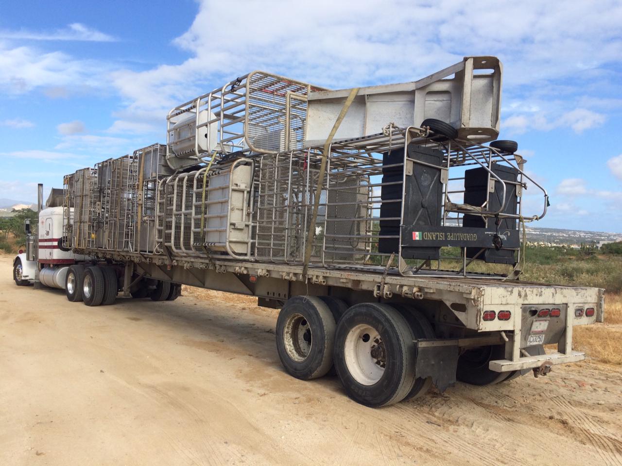 A "clutch" of shark cages head back to our warehouse.