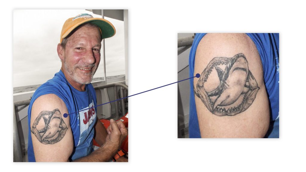 Danny's great white shark tattoo